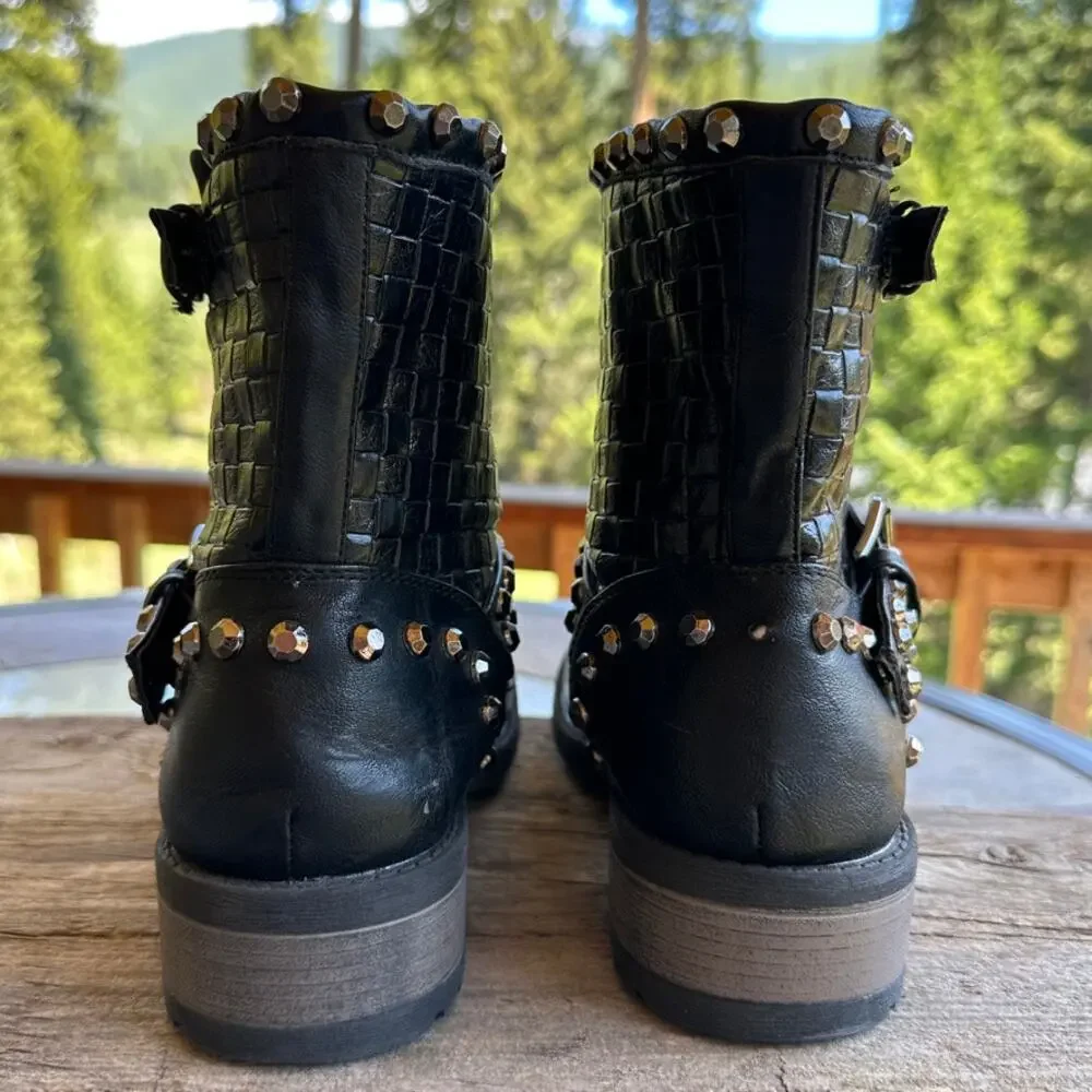 Extreme Eddie Marc Combat Boot SZ 7 Black Studded Woven Y2K Grunge Gothcore Punk - Picture 7 of 11